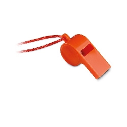 Trillerpfeife mit Band REFEREE, orange - Werbeartikel