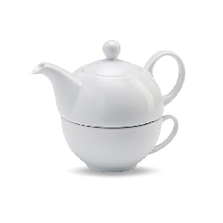 Teekanne und Tasse TEA TIME, wei� - Werbeartikel