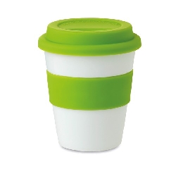 PP Becher mit Silikon-Deckel ASTORIA, gr�n - Werbeartikel