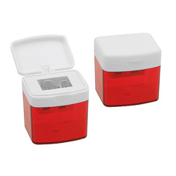 Bleistift-Doppelspitzer, rot-transparent - Werbeartikel