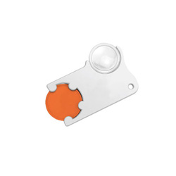 Chiphalter mit Chip und Lupe, orange - Werbeartikel
