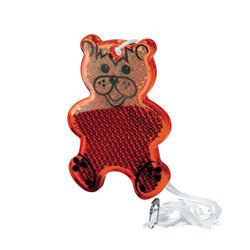 Kinder-Sicherheitsreflektor B�r, rot-transparent - Werbeartikel