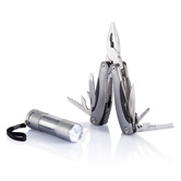 Multitool und Taschenlampen Set, grau - Werbeartikel