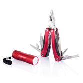 Multitool und Taschenlampen Set, rot - Werbeartikel