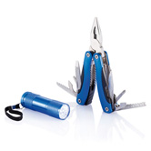 Multitool und Taschenlampen Set, blau - Werbeartikel