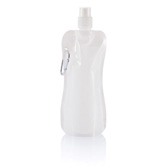 Faltbare Wasserflasche mit Karabiner, wei� - Werbeartikel