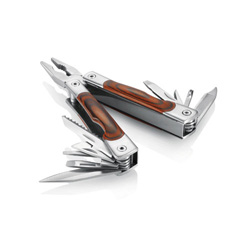 Multitool mit Holzgriff, braun - Werbeartikel