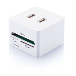 USB W�rfel Hub & Kartenleser, wei� - Werbeartikel