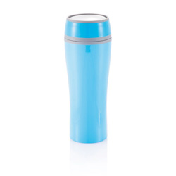 Doppelwandiger Thermobecher mit Druckverschluss, blau - Werbeartikel