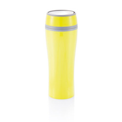 Doppelwandiger Thermobecher mit Druckverschluss, limone - Werbeartikel