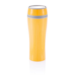 Doppelwandiger Thermobecher mit Druckverschluss, orange - Werbeartikel