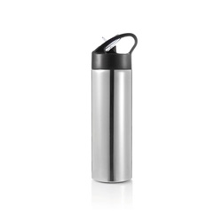Sport Edelstahlflasche mit Trinkvorrichtung, silber - Werbeartikel