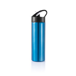 Sport Edelstahlflasche mit Trinkvorrichtung, blau - Werbeartikel