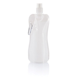 Faltbare Wasserflasche mit Karabiner, wei� - Werbeartikel