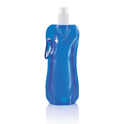 Faltbare Wasserflasche mit Karabiner, blau - Werbeartikel