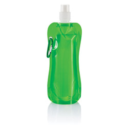 Faltbare Wasserflasche mit Karabiner, gr�n - Werbeartikel