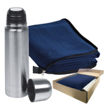 Set Fleecedecke + Thermoskanne LIVERPOOL, dunkelblau - Werbemittel