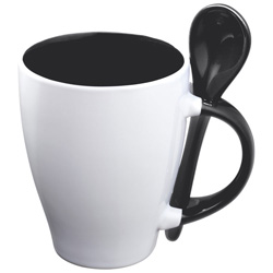 Tasse mit L�ffel RISLEY, schwarz - Werbemittel
