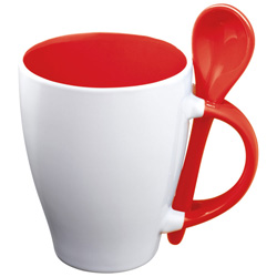 Tasse mit L�ffel RISLEY, rot - Werbemittel