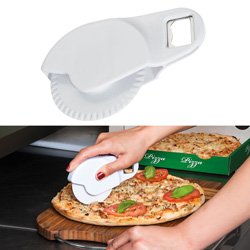 Pizzarad mit Flaschen�ffner NAPOLI, weiss - Werbemittel