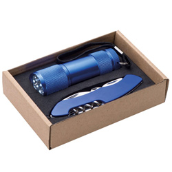 Set Taschenlampe & Taschenmesser DOVER, blau - Werbemittel