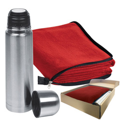 Set Fleecedecke + Thermoskanne LIVERPOOL, rot - Werbemittel