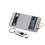 Schl�sselanh�nger mit Handyst�nder ARLES, gunmetal-silbergl�nzend - Werbeartikel