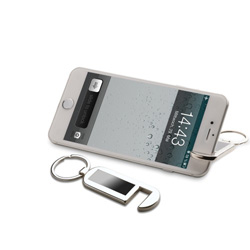 Schl�sselanh�nger mit Handyst�nder ARLES, gunmetal-silbergl�nzend - Werbeartikel