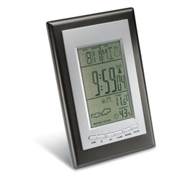 Wetterstation mit Funkuhr SAURIMO, silber-schwarz - Werbeartikel