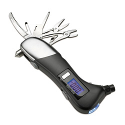 Luftdruckpr�fer mit Taschenlampe MONTICHIARI, schwarz-silber - Werbeartikel