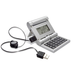 USB-Hub mit 3 Anschl�ssen, Weltzeituhr und Taschenrechner POCATELLO, silber - Werbeartikel