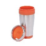 Isolierbecher LUNGO, silber-orange - Werbeartikel