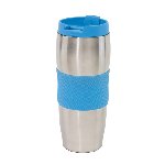 Isolierbecher AU LAIT, blau-silber - Werbeartikel