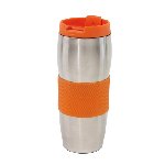 Isolierbecher AU LAIT, silber-orange - Werbeartikel