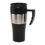 Isolierbecher HOT DRINK, silber-schwarz - Werbeartikel