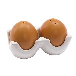Salz- und Pfefferstreuer FUNNY EGGS, wei�-braun - Werbeartikel