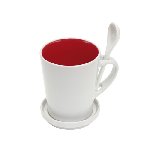 Keramiktasse HIGH FIVE, wei�-rot - Werbeartikel