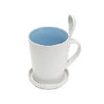 Keramiktasse HIGH FIVE, wei�-blau - Werbeartikel