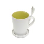 Keramiktasse HIGH FIVE, wei�-gr�n - Werbeartikel
