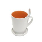 Keramiktasse HIGH FIVE, wei�-orange - Werbeartikel