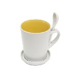 Keramiktasse HIGH FIVE, wei�-gelb - Werbeartikel