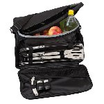 Picknick-Grilltasche 2IN1, schwarz-silber - Werbeartikel