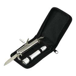 Messer- und Taschenlampen-Set GLOW, silber - Werbeartikel