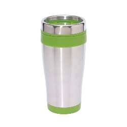 Isolierbecher LUNGO, silber-gr�n - Werbeartikel