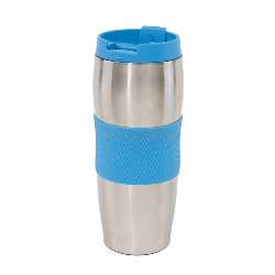 Isolierbecher AU LAIT, blau-silber - Werbeartikel