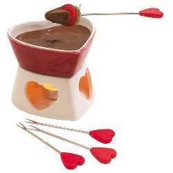 Herz-Schokoladenfondue-Set SWEET HEART, rot-wei� - Werbeartikel