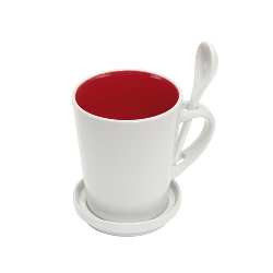 Keramiktasse HIGH FIVE, wei�-rot - Werbeartikel