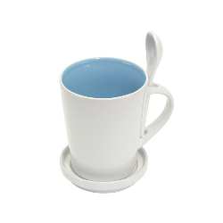 Keramiktasse HIGH FIVE, wei�-blau - Werbeartikel