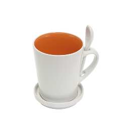 Keramiktasse HIGH FIVE, wei�-orange - Werbeartikel