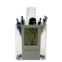 LCD-Wecker BUTLER, transparent-silber - Werbeartikel